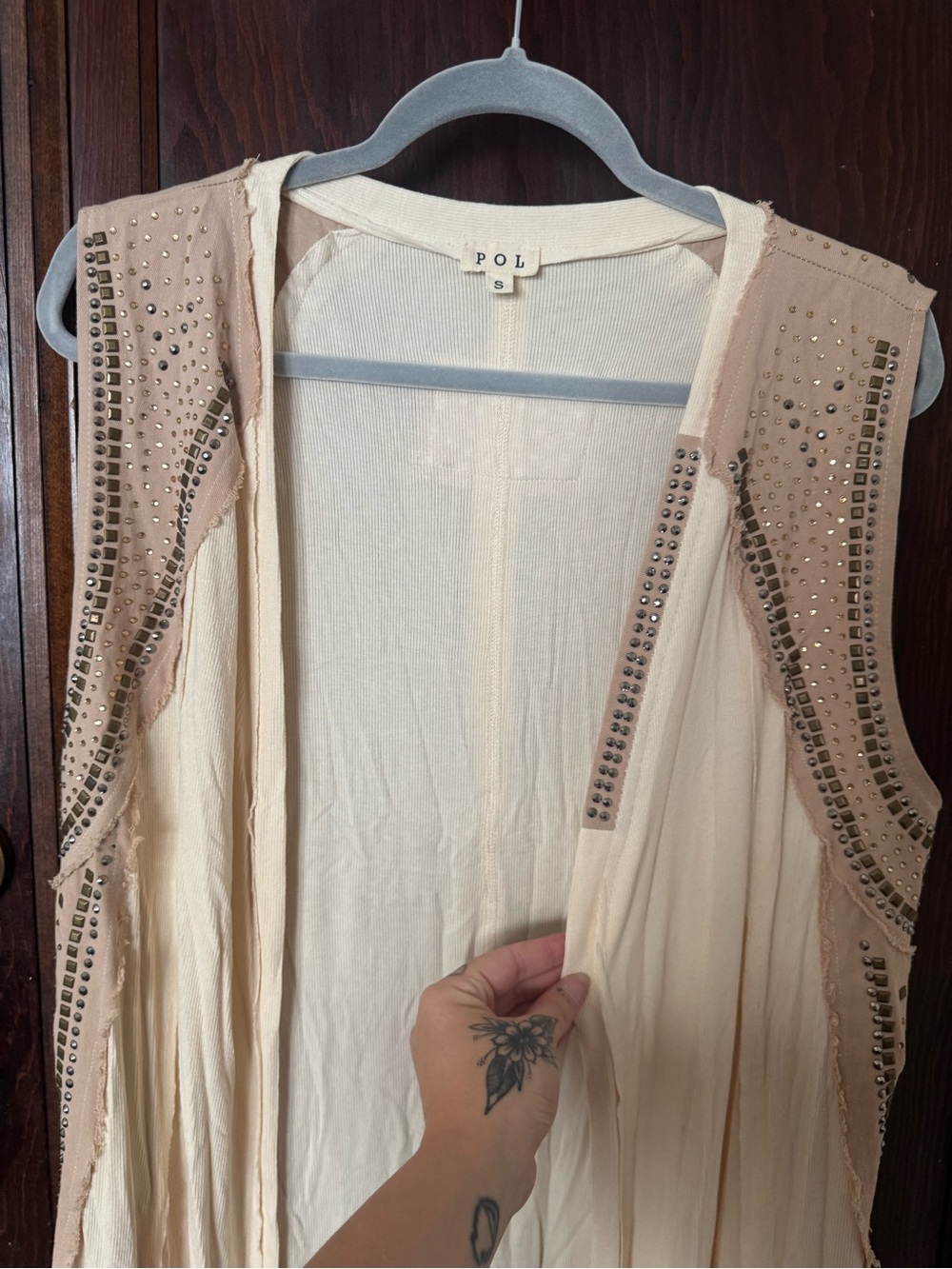 POL Cream Vest with Blush Studded Shoulders